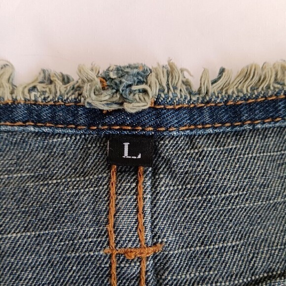 Denim "Karen" Mini Skirt w/Side Slits, Distress By GOGIB Jean - Size L (Juniors) - Picture 7 of 7